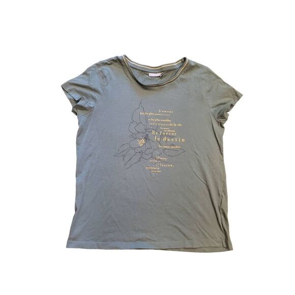 Fransa T Shirt Women's Medium Green Frsia French Floral Graphic Cotton - Picture 2 of 6